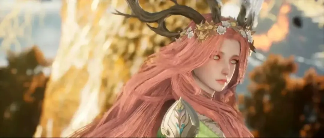 Sylvia with pink hair and a flower-covered antler crown in the official Tree of Abundance dungeon preview